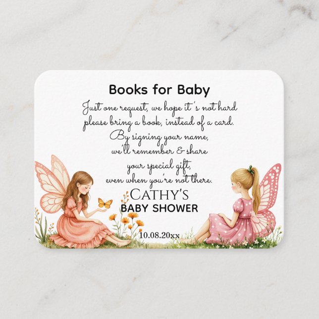 Tarjeta De Recepción Encantadores libros de hadas rosas para Baby Showe (Anverso)