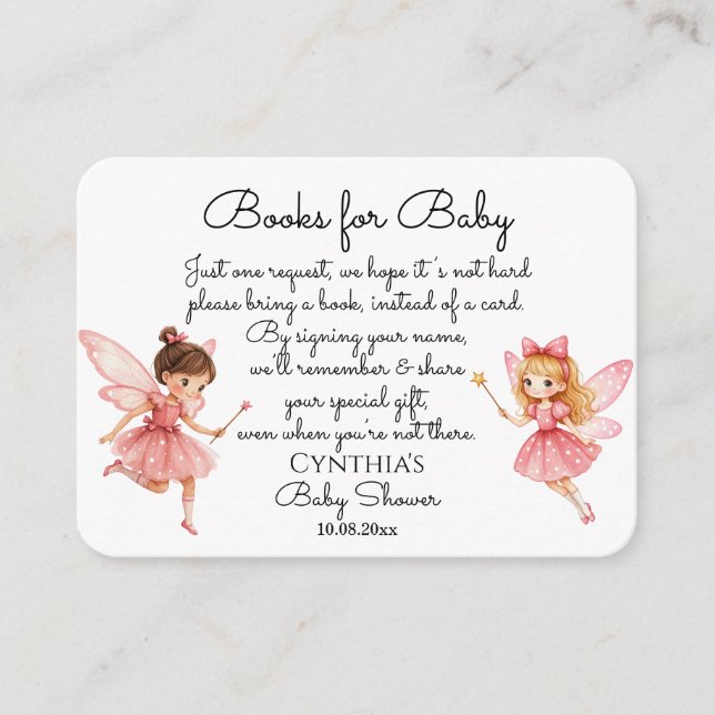 Tarjeta De Recepción Encantadores libros de hadas rosas para Baby Showe (Anverso)