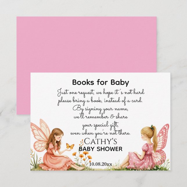 Tarjeta De Recepción Encantadores libros de hadas rosas para Baby Showe (Anverso / Reverso)