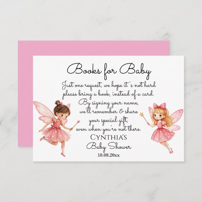 Tarjeta De Recepción Encantadores libros de hadas rosas para Baby Showe (Anverso / Reverso)