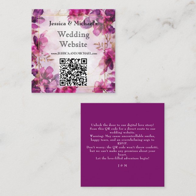 Tarjeta De Recepción Encanto de Fuchsia: acuarela (Anverso / Reverso)