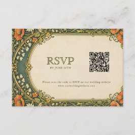 Tarjeta De Recepción Enchanted Forest Art Nouveau RSVP with QR Code
