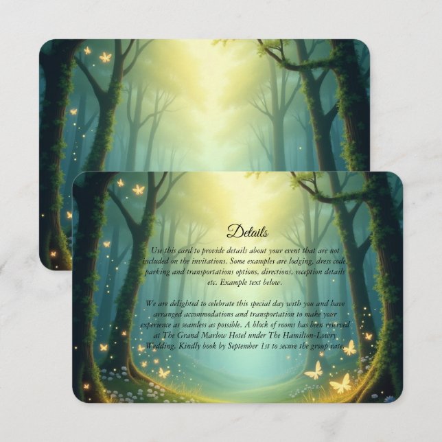 Tarjeta De Recepción Enchanted Sunlit Summer Grove Wedding (Anverso / Reverso)