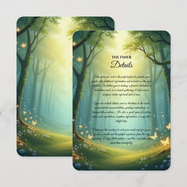 Tarjeta De Recepción Enchanted Sunlit Summer Grove Wedding (Anverso / Reverso)