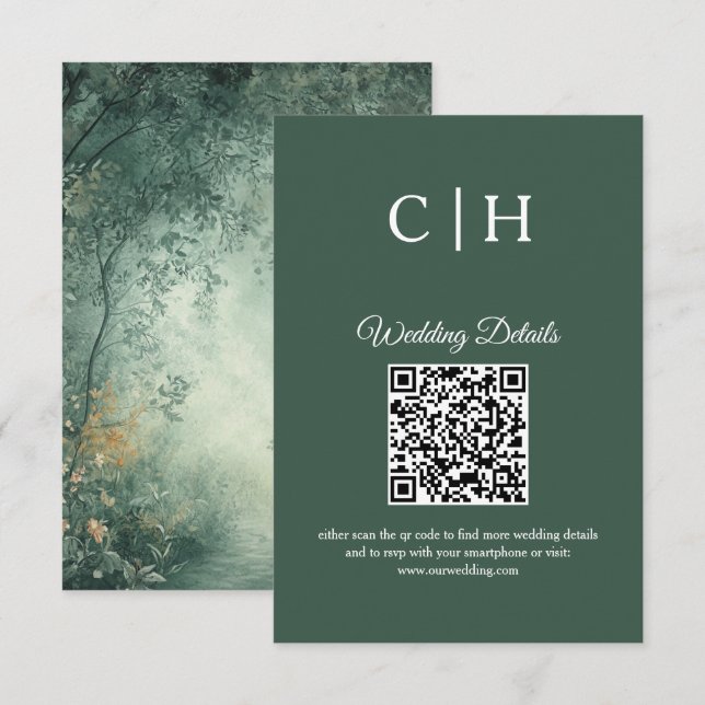 Tarjeta De Recepción Enchanting Forest QR Code Wedding Enclosure (Anverso / Reverso)