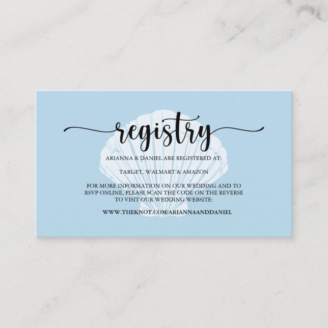 Tarjeta De Recepción Enclo sitio web del Registro de Aguas Marinas Azul (Anverso)
