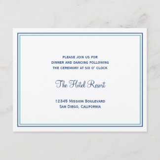 Tarjeta De Recepción Enclosure de boda de concha marina azul para recep