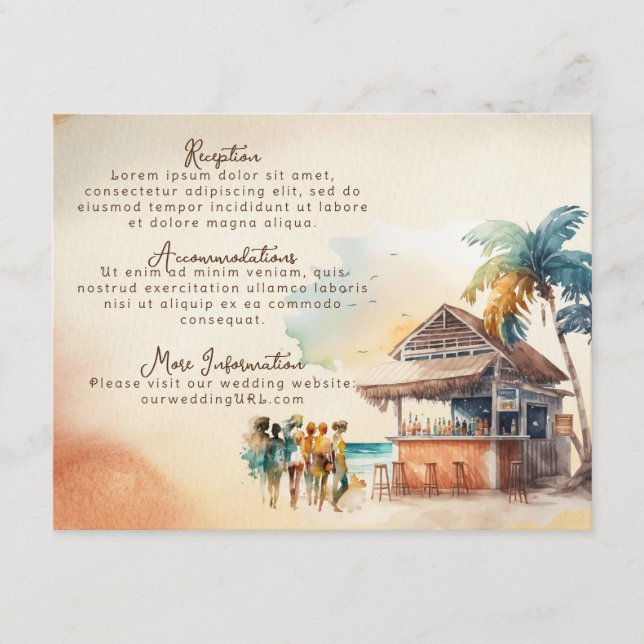 Tarjeta De Recepción Enclosure de boda playera con acuarela (Anverso)