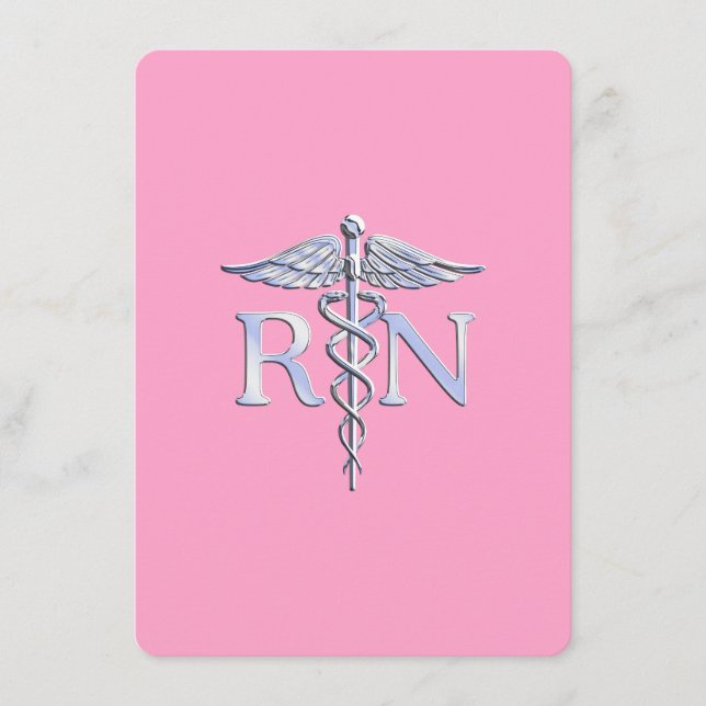 Tarjeta De Recepción Enfermera inscrita RN Caduceus en rosa claro (Anverso)