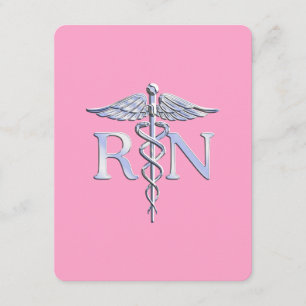 Tarjeta De Recepción Enfermera inscrita RN Caduceus en rosa claro