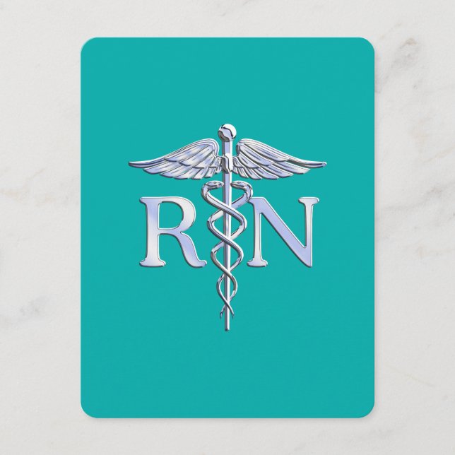Tarjeta De Recepción Enfermera inscrita RN Caduceus en turquesa (Anverso)