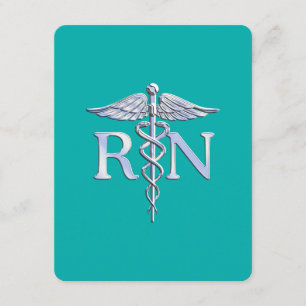 Tarjeta De Recepción Enfermera inscrita RN Caduceus en turquesa