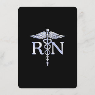 Tarjeta De Recepción Enfermera inscrita RN Silver Caduceus en negro