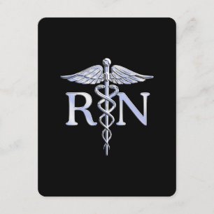 Tarjeta De Recepción Enfermera inscrita RN Silver Caduceus en negro