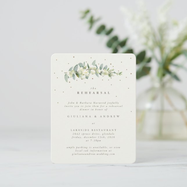 Tarjeta De Recepción Ensayo Boda Cream Snowberry+Eucalyptus (Anverso de pie)