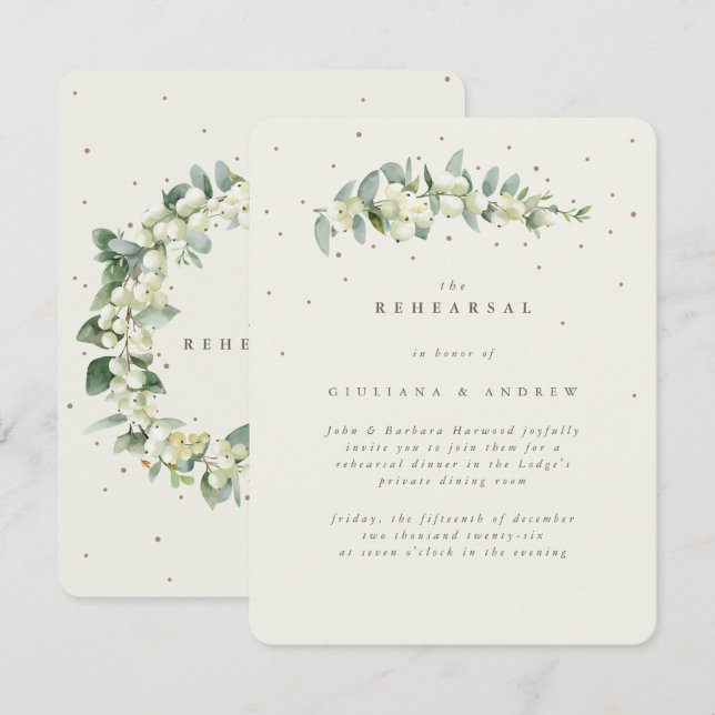 Tarjeta De Recepción Ensayo Boda Cream Snowberry+Eucalyptus (Anverso / Reverso)
