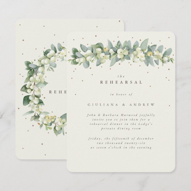 Tarjeta De Recepción Ensayo Boda Cream Snowberry+Eucalyptus (Anverso / Reverso)