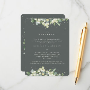 Tarjeta De Recepción Ensayo Boda de borde verde de nieve + eucalipto