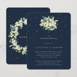 Tarjeta De Recepción Ensayo Boda de la Marina Oscura Snowberry+Eucalypt