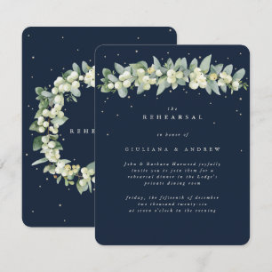 Tarjeta De Recepción Ensayo Boda de la Marina Oscura Snowberry+Eucalypt