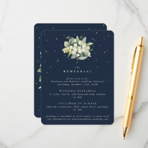 Tarjeta De Recepción Ensayo Boda de la Marina Oscura Snowberry+Eucalypt