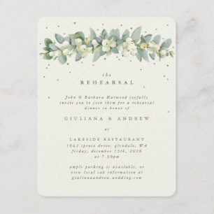 Tarjeta De Recepción Ensayo de Boda Cream Snowberry+Eucalyptus