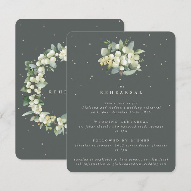 Tarjeta De Recepción Ensayo de Boda de cerezo verde gris + eucalipto (Anverso / Reverso)
