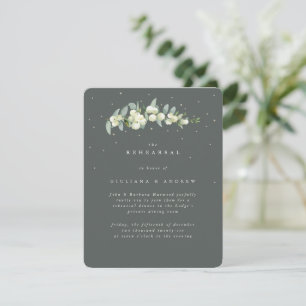 Tarjeta De Recepción Ensayo de Boda de cerezo verde gris + eucalipto