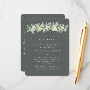Tarjeta De Recepción Ensayo de Boda de cerezo verde gris + eucalipto
