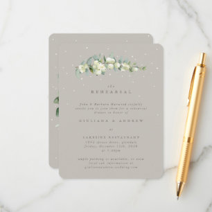 Tarjeta De Recepción Ensayo de Boda Greige Snowberry+Eucalyptus