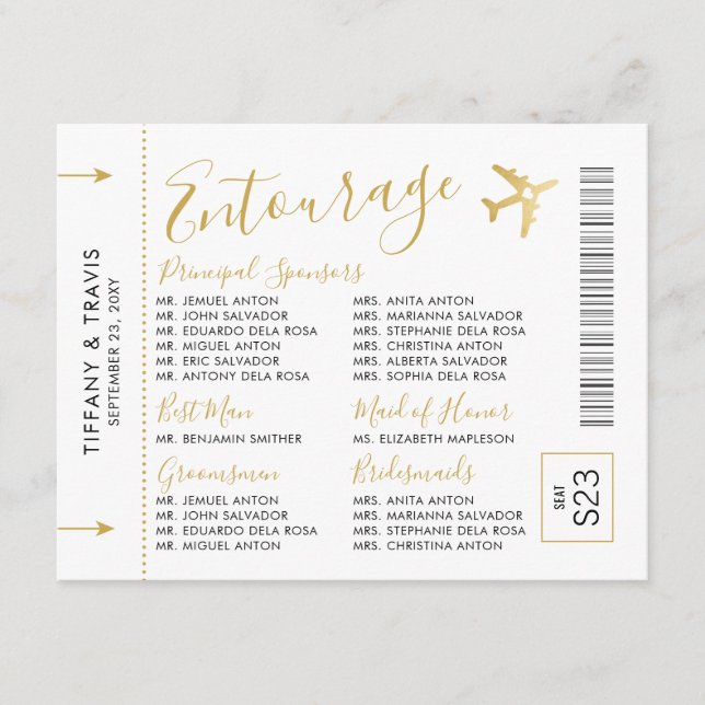 Tarjeta De Recepción Entourage Insertar tema de viaje Boleto de pases d (Anverso)