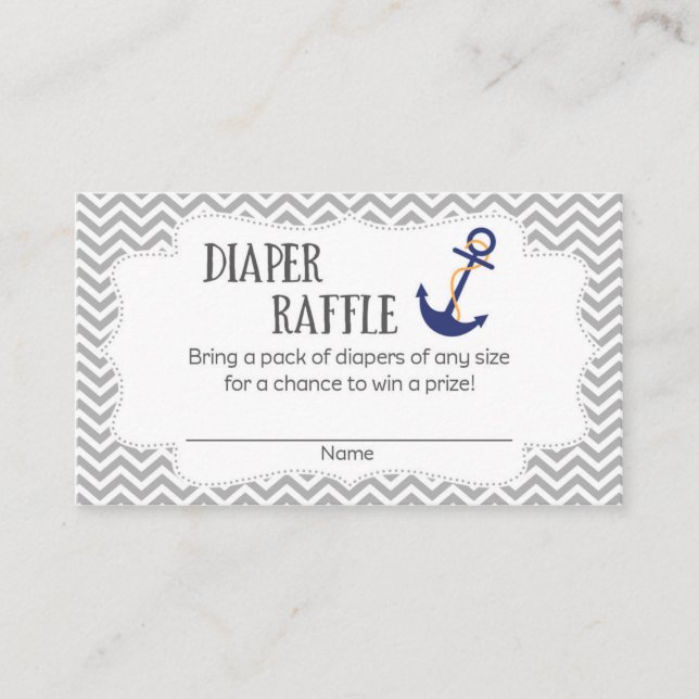 Tarjeta De Recepción Entradas de Baby Shower Diaper Raffle Anchor Náuti (Anverso)