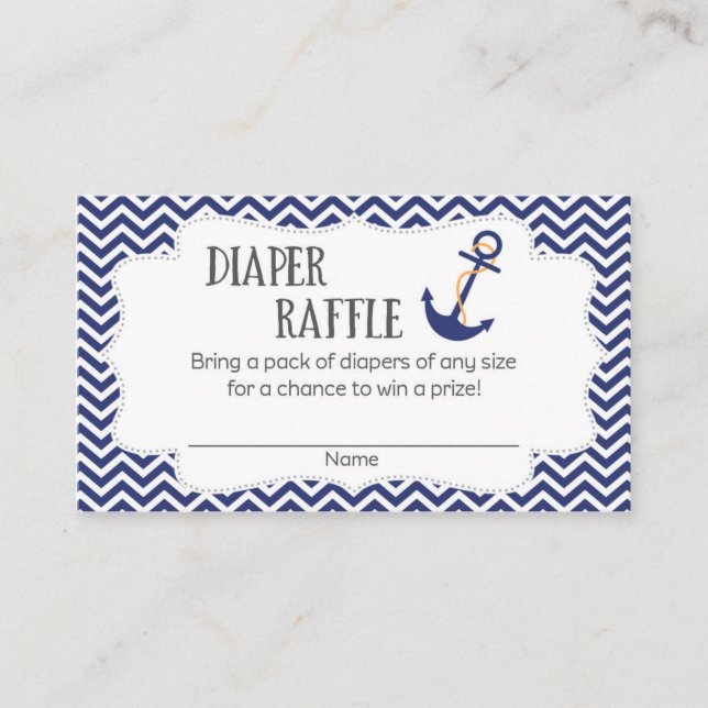 Tarjeta De Recepción Entradas de Baby Shower Diaper Raffle Anchor Náuti (Anverso)