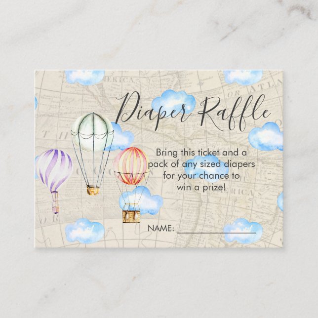 Tarjeta De Recepción Entradas de Baby Shower Diaper Raffle | Globo de a (Anverso)