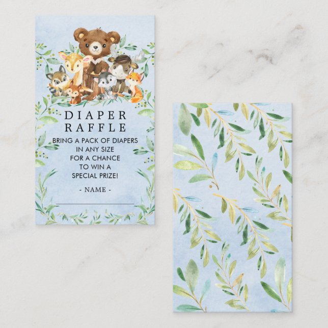 Tarjeta De Recepción Entradas de Diaper Raffle para amigos de Woodland (Anverso / Reverso)