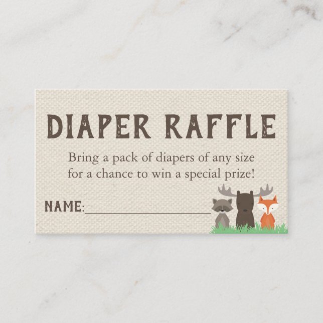 Tarjeta De Recepción Entradas de Raffle Diaper de Woodland Baby Shower (Anverso)