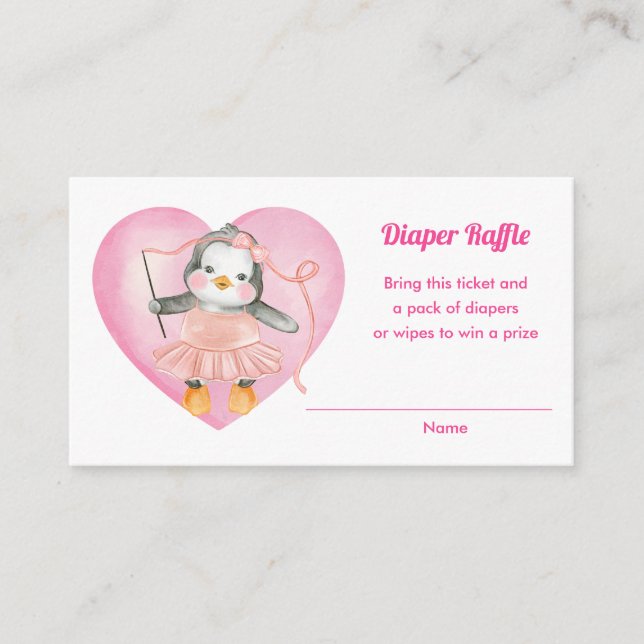 Tarjeta De Recepción Entradas de Raffle Pingüino de Baby Shower Rosado (Anverso)