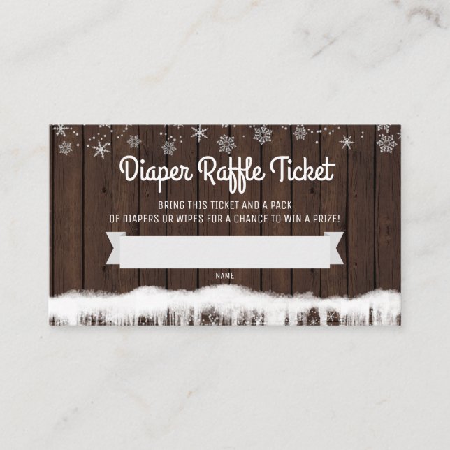 Tarjeta De Recepción Entradas de Rifa de Pañales Copo de Nieve Rústico (Anverso)