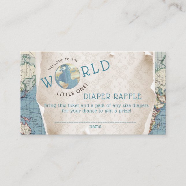 Tarjeta De Recepción Entradas de rifa de pañales de mapa antiguo (Anverso)