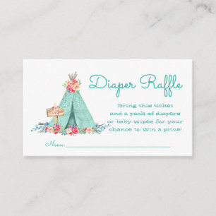 Tarjeta De Recepción Entradas de rifa de pañales para Teepee de niñas