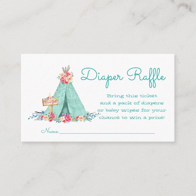 Tarjeta De Recepción Entradas de rifa de pañales para Teepee de niñas (Anverso)