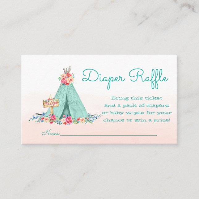 Tarjeta De Recepción Entradas de rifa de pañales Teepee (Anverso)