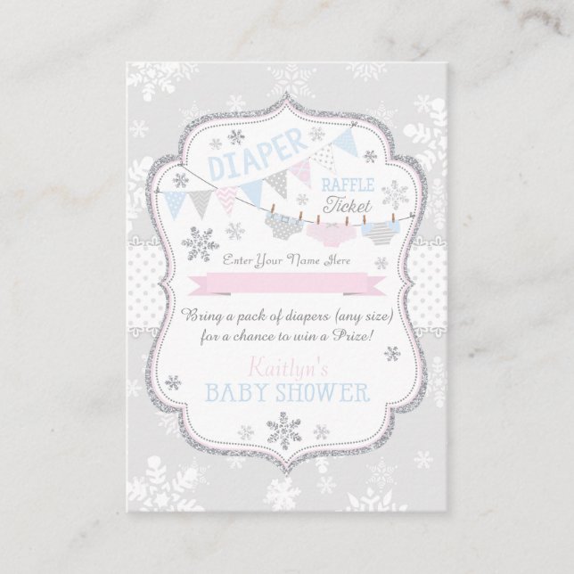 Tarjeta De Recepción Entradas de Snowflake Diapers y Tutu Raffle (Anverso)
