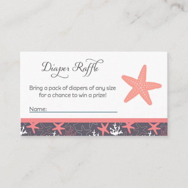 Tarjeta De Recepción Entradas de Starfish Baby Shower Diaper Raffle (Anverso)