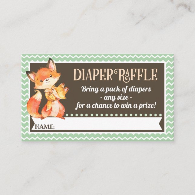 Tarjeta De Recepción Entradas de Woodland Fox Diaper Raffle (Anverso)