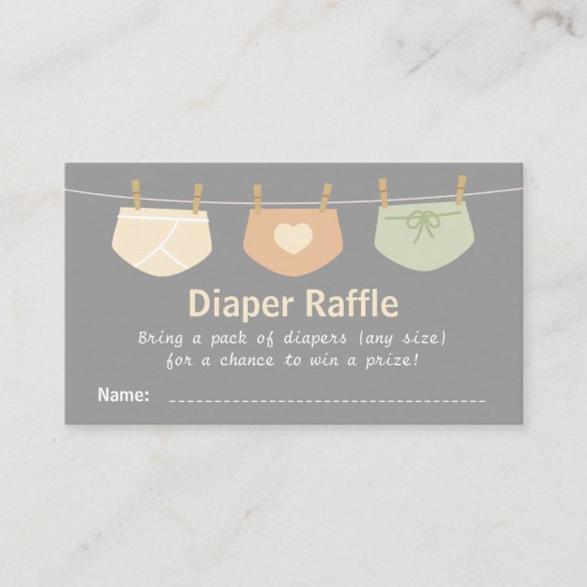 Tarjeta De Recepción Entradas neutras de Baby Shower Diaper Raffle de g (Anverso)