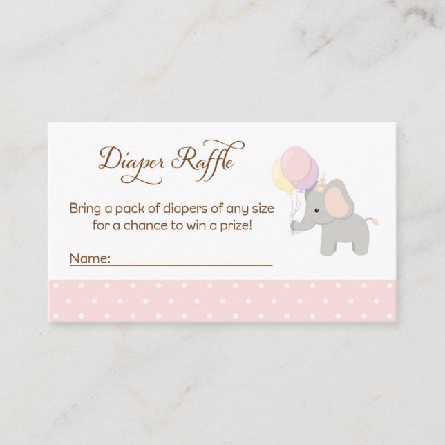 Tarjeta De Recepción Entradas para el Elephant Baby Shower Diaper Raffl (Anverso)