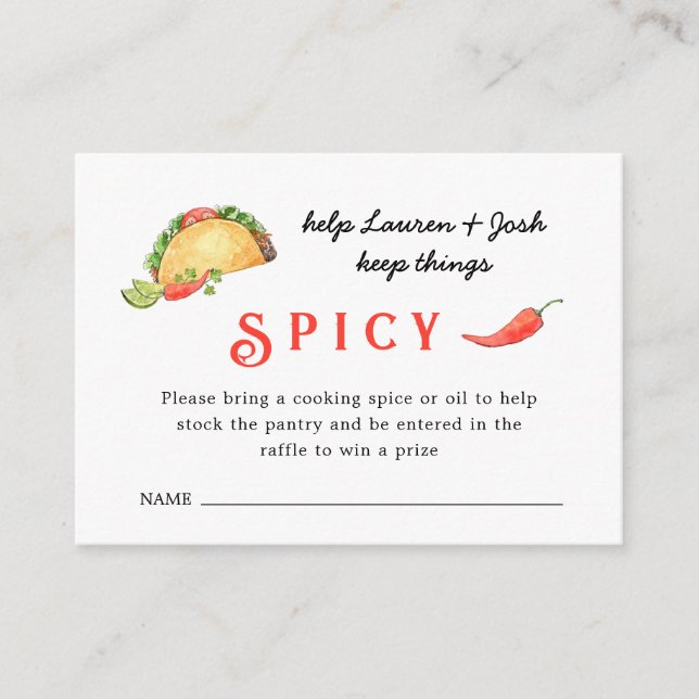 Tarjeta De Recepción Entradas para rifa de despedida de soltera de Taco (Anverso)