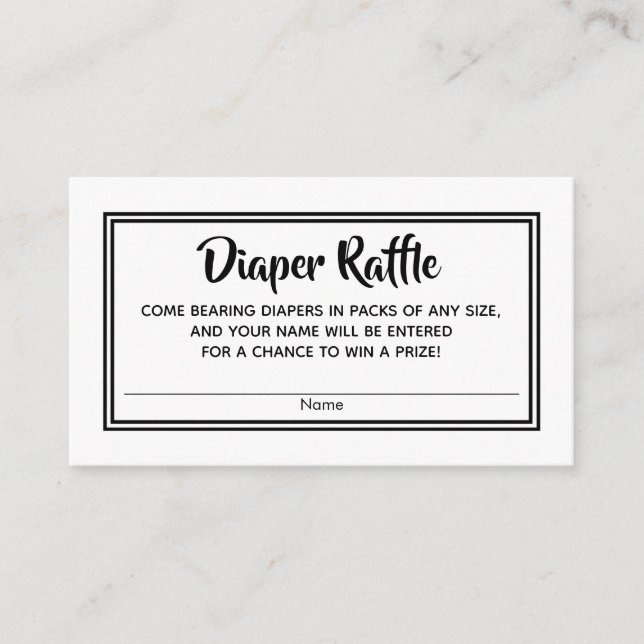 Tarjeta De Recepción Entradas sencillas de Baby Shower Diaper Raffle BW (Anverso)