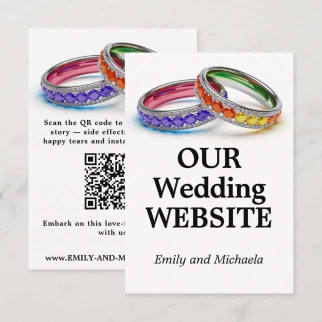 Tarjeta De Recepción 🌈 Entrelazados en Orgullo – Sitio web de Boda  (Anverso / Reverso)